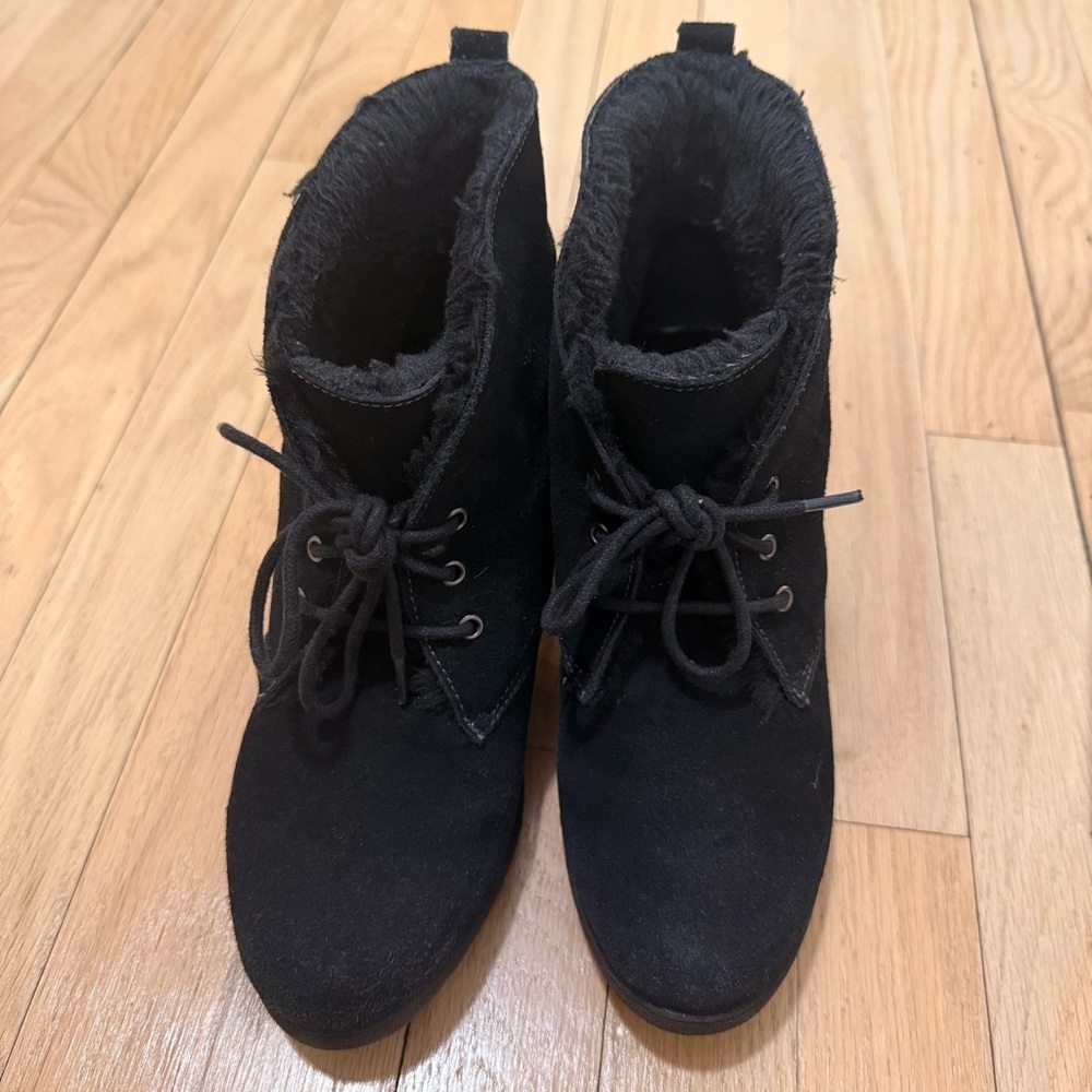 Brilliant Suede Waterproof Black Women's Ankle Heel Winter Boots Size 7.5